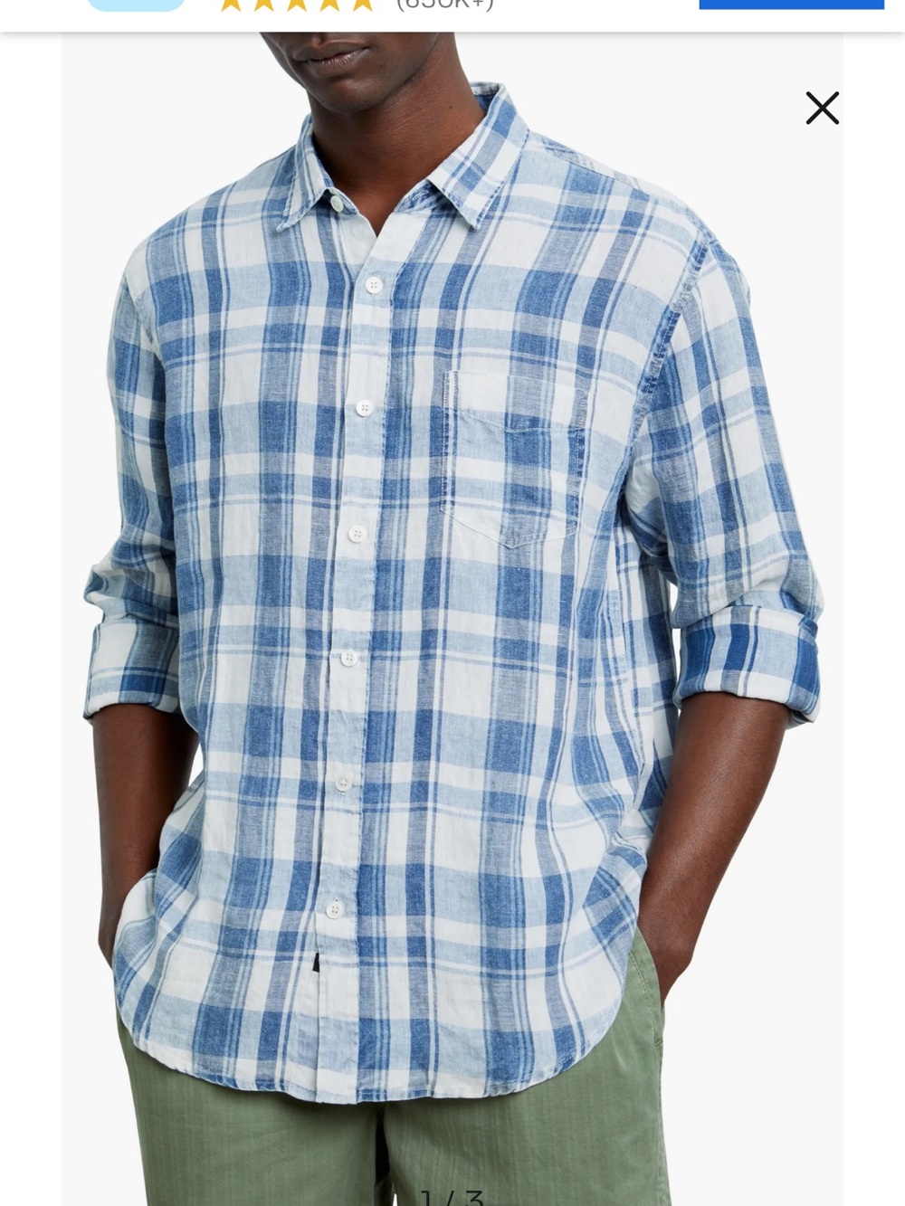 Rails Havana Mens XL Blue Plaid 100% Linen Classic Button Down Long Sleeve Shirt